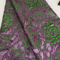 Purple  Brocade W/ Lime Green Flowers| 5 Yards