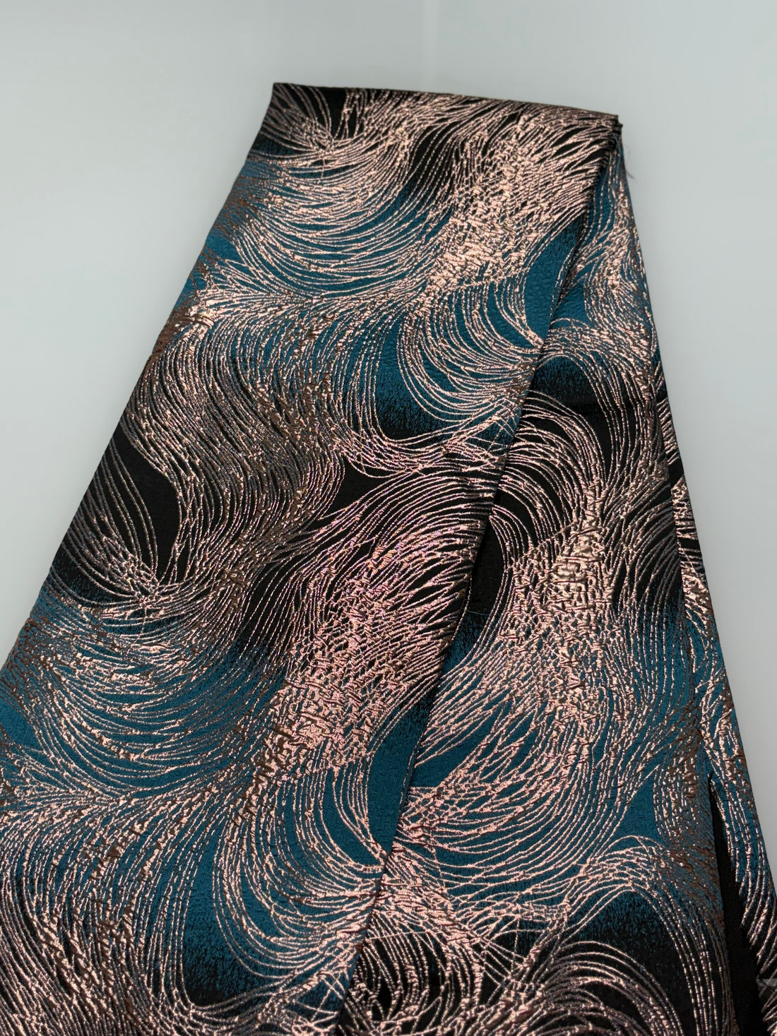 Gold x Blue x black Brocade fabric | 5 yards