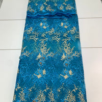 Blue Embroidery Net Lace w/Champagne Gold Design