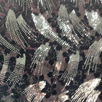 Black & Pink Flower Print Fabric W/ Silver Sequin Details & Black Trim | 5 Yards