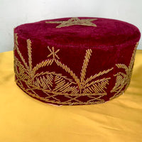 Burgundy& Gold Beaded Embroided Velvet African Mens Cap