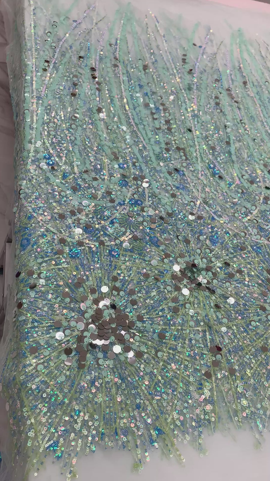 5 Yard Teal Lace W/ Blue, Silver & Green Sequin Decor