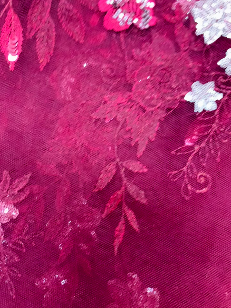 Burgundy Floral Lace w/ Silver Flower details