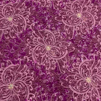 Grape Purple Lace Fabric W/ Pink Purple & Gold Details And Gold Trim|5 Yards