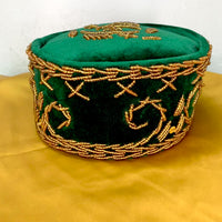 Dark Green & Gold Embroidered African Mens Hat Cap