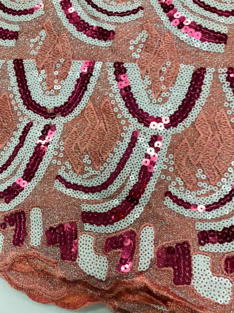 Peach Pink Sequin Lace | 5 yards