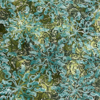 Olive Green Lace W/ Blue & White Sequin Details & Black Trim| 5 Yard