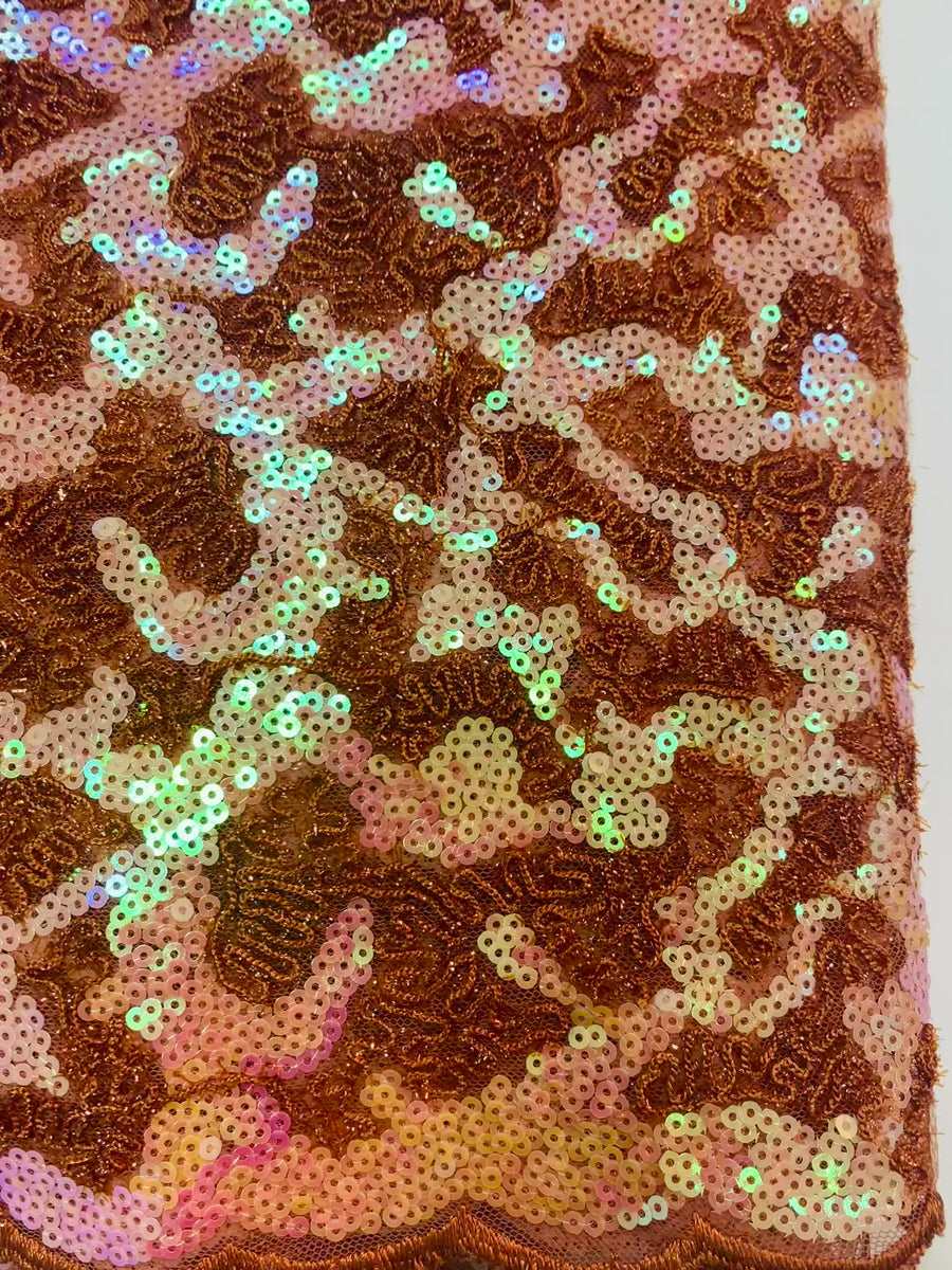 Burnt Orange Sequin Lace