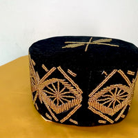 Black & Gold Velvet Embroidered African Mens Hat