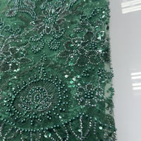 EMERALD GREEN BEADED LACE ~ 5 YARDS