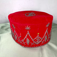 Red & Silver Beaded African Mens Cap