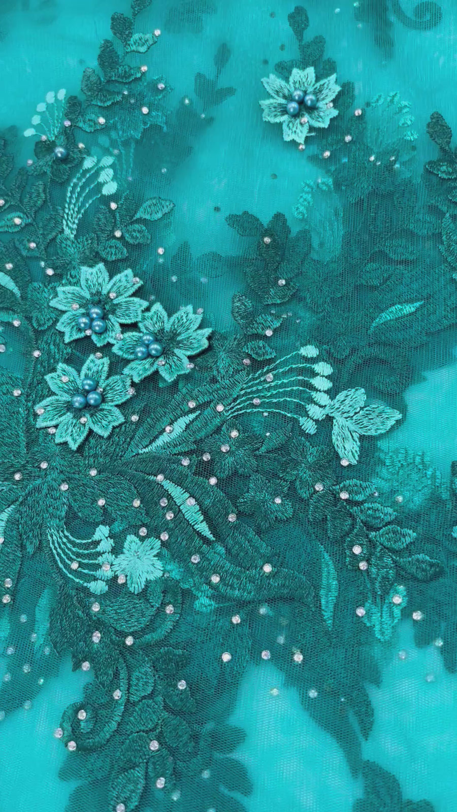 Sea Green Floral Beaded Lace | 5 yards