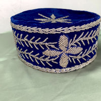 Navy Blue & Silver Velvet Beaded Embroidered African Mens Cap