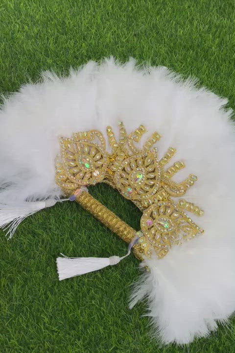 White Fur Fan with Diamond Eye Gold Inlays