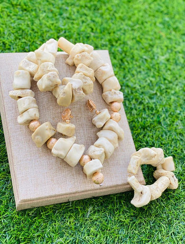 Custom hand-made white coral rolled gold beads