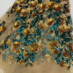 Marigold Yellow Lace W/ Green & Gold Stem And Flower Sequin Design. view 1