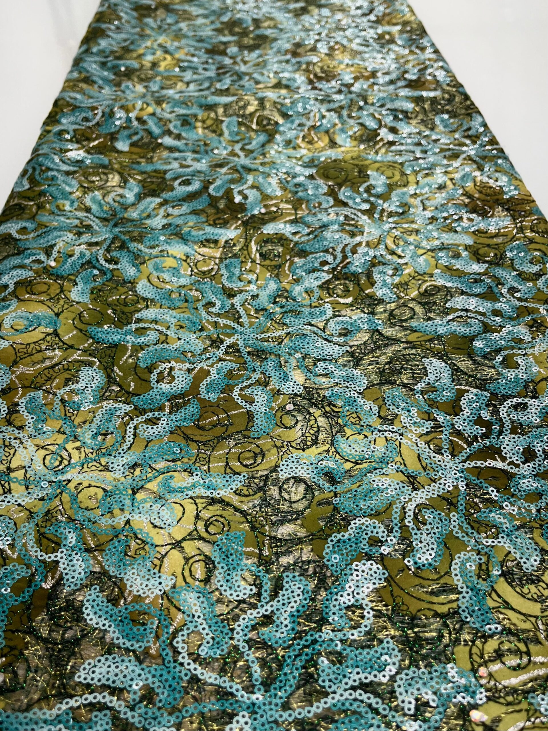 Olive Green & Blue Lace| 5 Yards