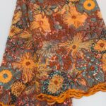 Tangerine Orange Floral Lace | 5 yards view 2