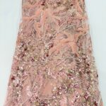 Salmon Peach Gold Sequin Net | 5 yards view 1