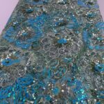 Light Sage Green Lace Fabric W/ Baby Blue Flower Sequin Details| 5 Yards view 1