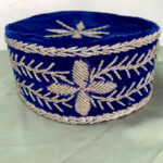 Navy Blue & Silver Velvet Beaded Embroidered African Mens Cap view 1