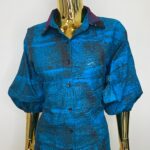 Navy Blue Batik Shirt W/ Black Sequin Collar view 2