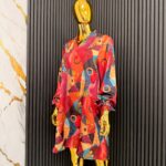 Burgundy Abstract Silk Long Sleeved Dress view 1