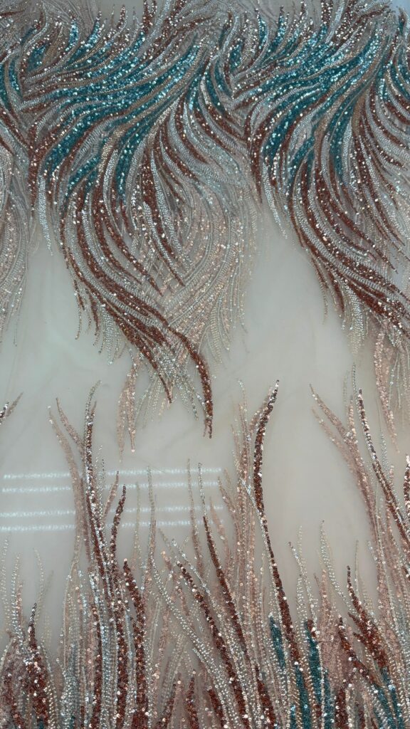 Rose Gold x Teal Streak Lace | 5 yards