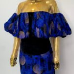 Royal Blue Puffed Top Batik Dress W/ Collared Neckline view 2