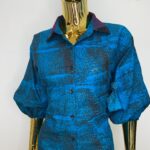 Navy Blue Batik Shirt W/ Black Sequin Collar view 1