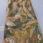 Peach Beaded Net Lace| 5 Yards view 1