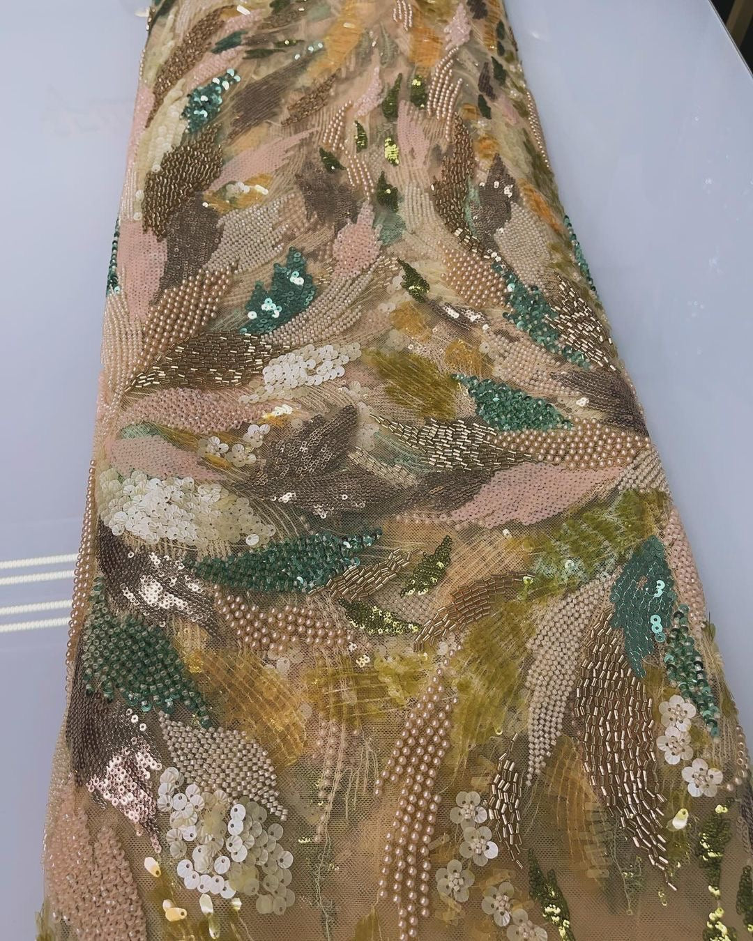 Peach Beaded Net Lace| 5 Yards