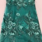 Sea Green Floral Beaded Lace | 5 yards view 1