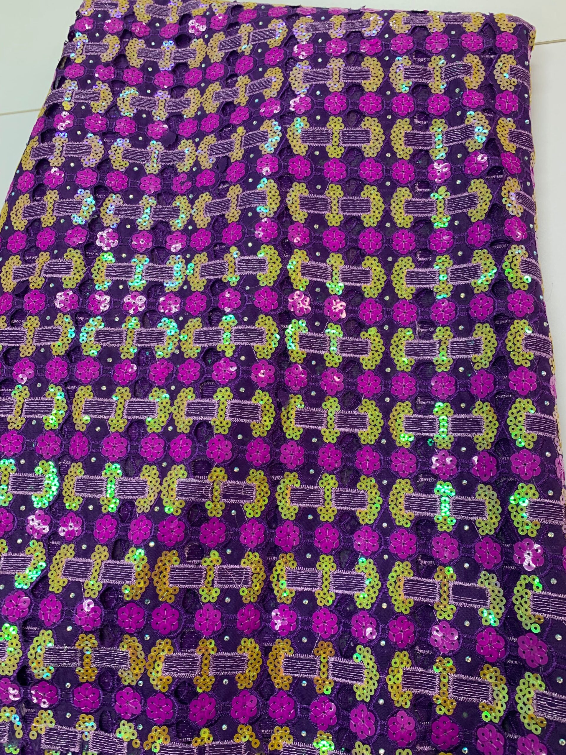 Purple w/ Gold Sequin Lace | 5 yards