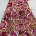 Rose Pink & Gold Sequin Lace | 5 yards view 1