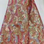 Geometric Peach Orange Sequin Lace | 5 yards view 1