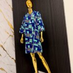 Navy Blue Long Sleeved Abstract Print Dress view 2