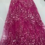 Hot pink Beaded Sequin Net | 5 yards view 1