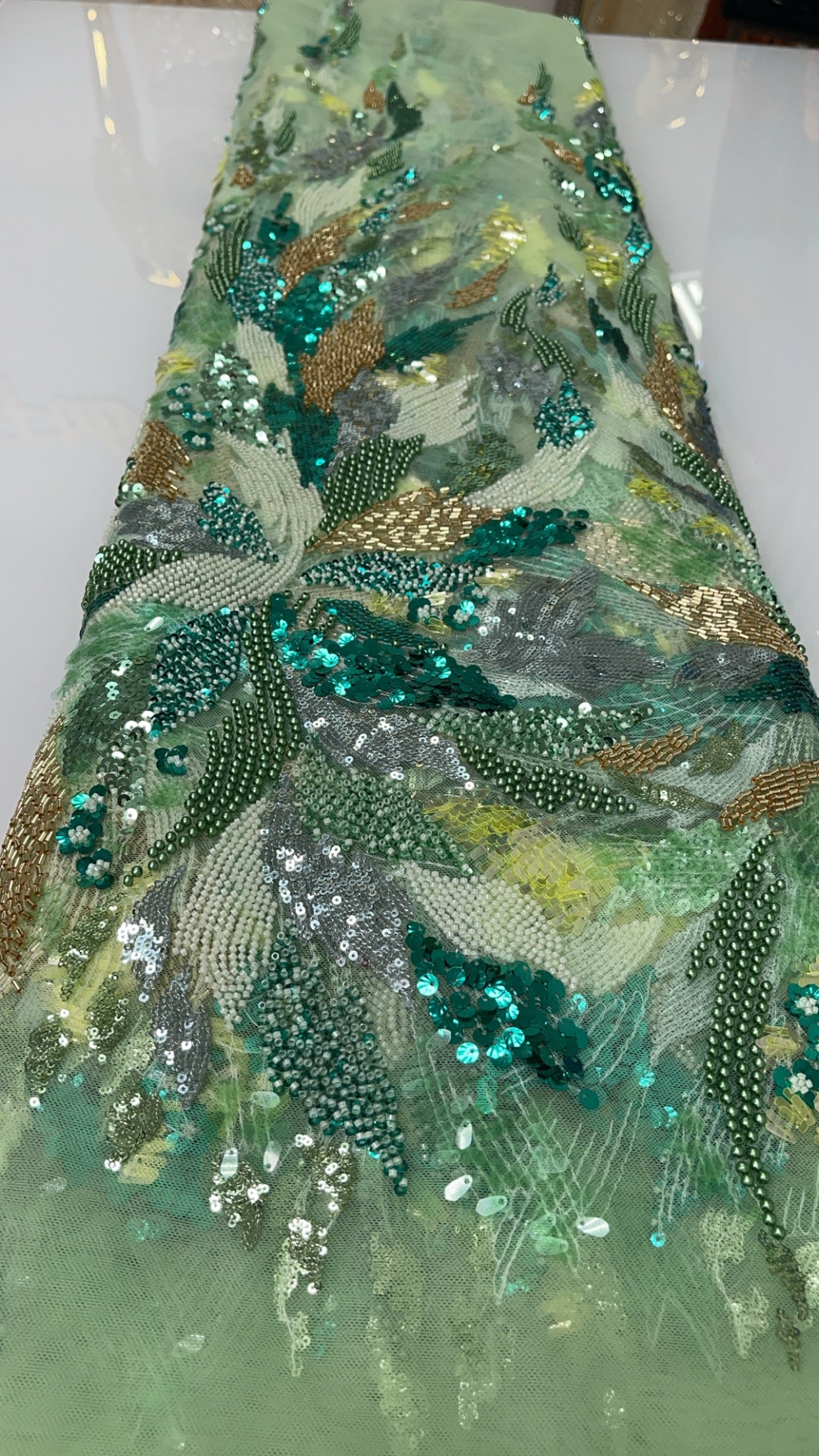 Sea Foam Green Beaded Lace| 5 yards