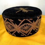 Black & Gold Velvet Embroidered African Mens Hat view 1