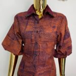Auburn Brown Batik Shirt W/ Polka-Dot Black Sequin Collar view 2