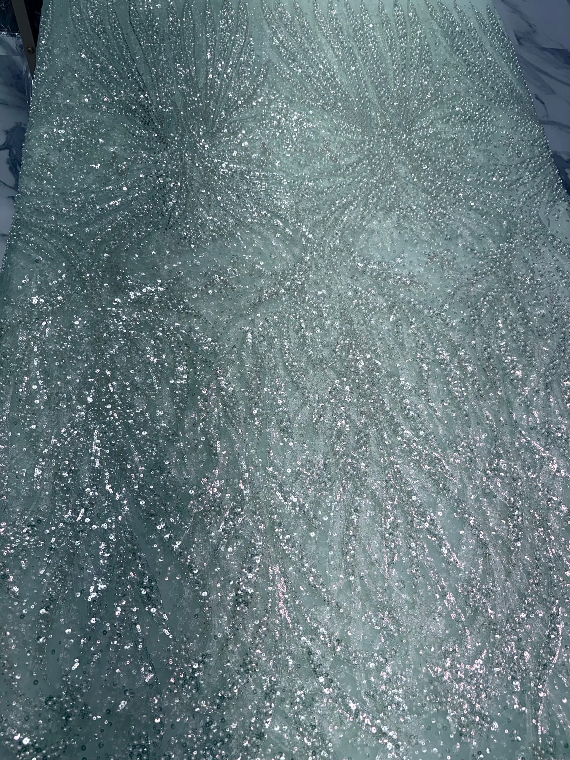 Light Blue x Silver Sequin Lace | 5 yards