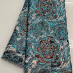 Denim Blue Rose Gold Brocade| 5 Yards view 2