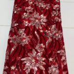Dark Red Velvet & Silver Lace | 5 yards view 1