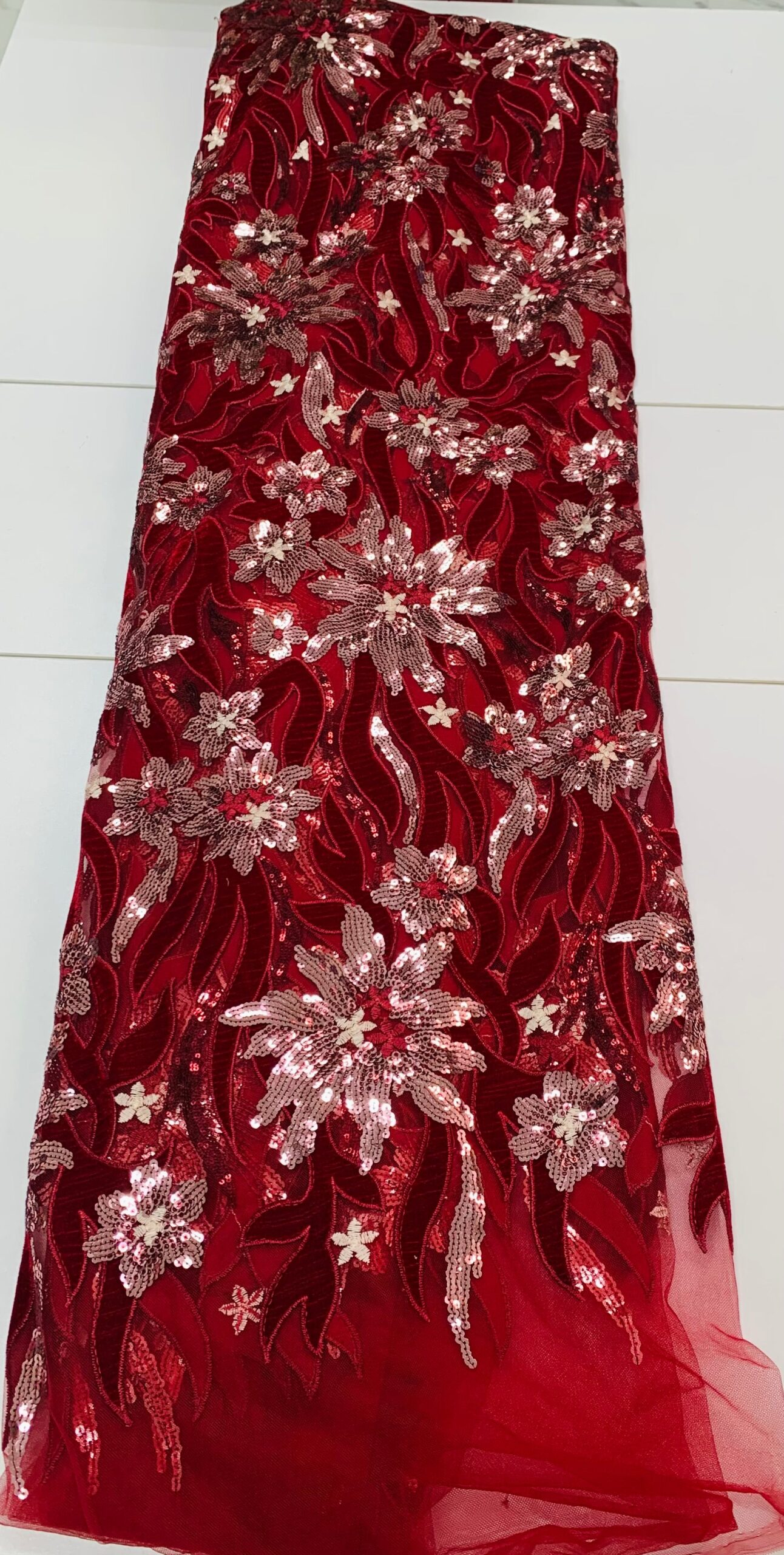 Dark Red Velvet & Silver Lace | 5 yards