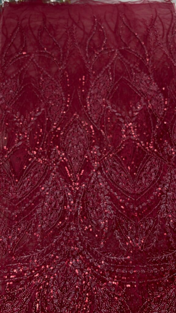 Dark Red Sequin Lace | 5 yards