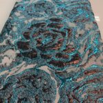 Denim Blue Rose Gold Brocade| 5 Yards view 1