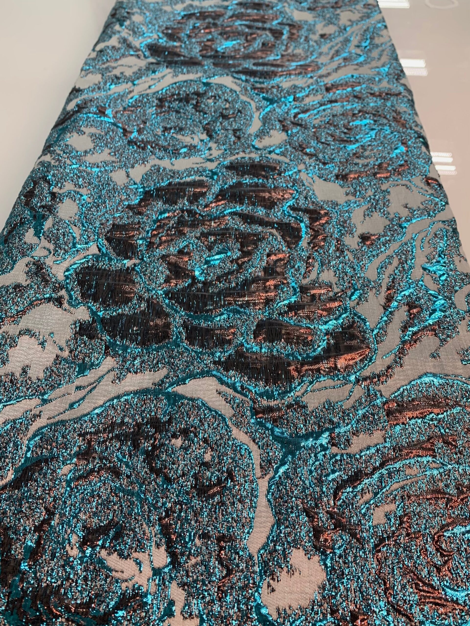 Denim Blue Rose Gold Brocade| 5 Yards