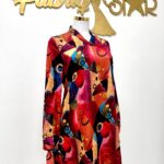 Burgundy Abstract Silk Long Sleeved Dress view 4