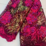 Hot Pink Floral Net Lace | 5 yards view 2